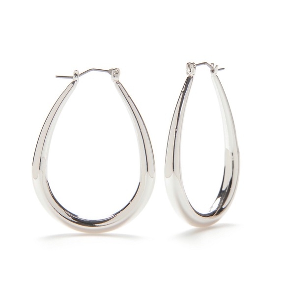 Silver-Tone Sensitive Skin Oval Hoop Earrings - Picture 4 of 4